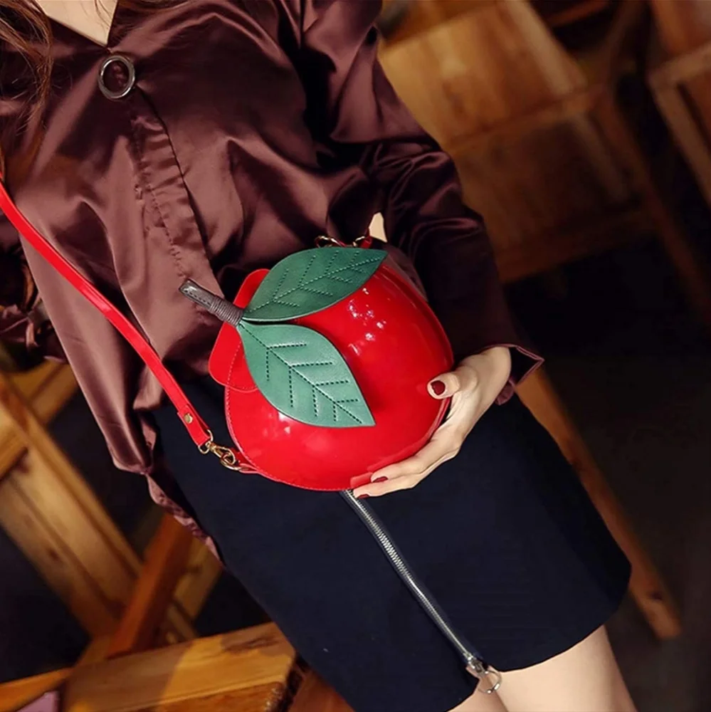 Apple purse snowwhite halloween costume vegan leather fruit bag party red green - Picture 2 of 5